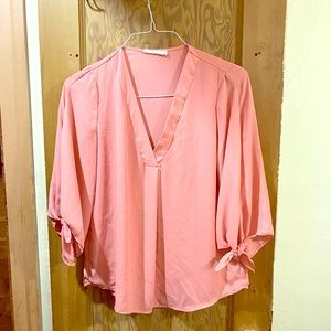 Pink Blouse with Tie Sleeves